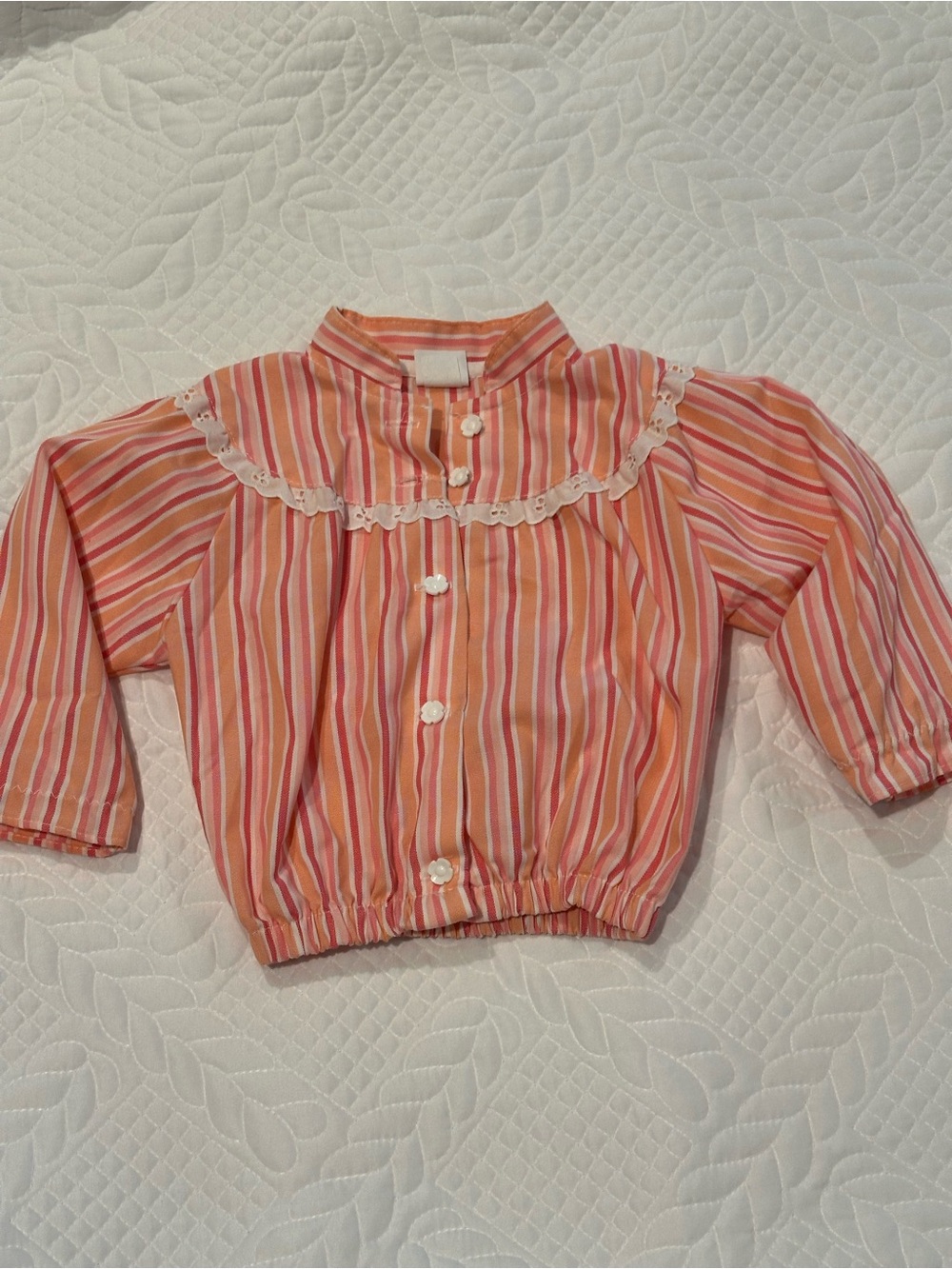 Vintage Carters Pink & Orange Striped Button-Up with Lace Trim